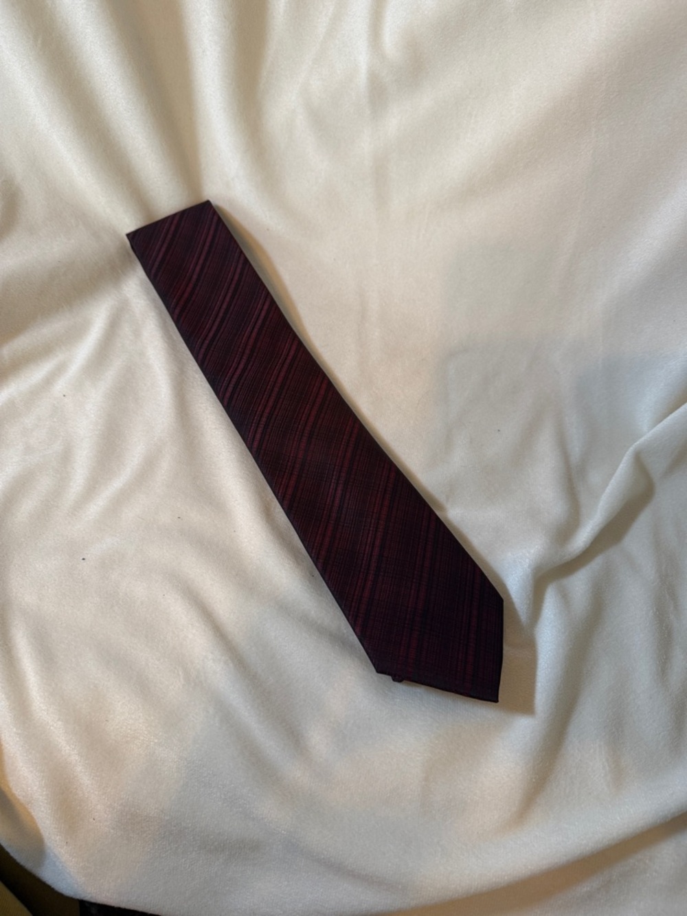 Van Heusen Mens Burgundy Black Textured Diagonal Stripe Polyester Necktie Tie